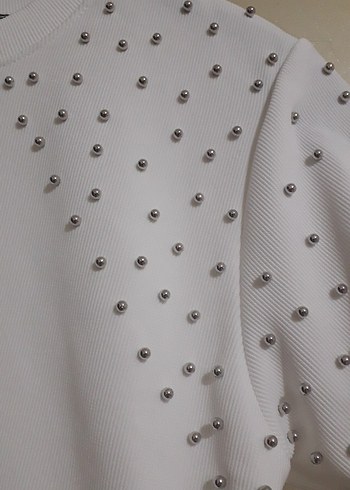 Kız Çocuk Beyaz Payetli Kısa Kollu Tişört - Görsel 2