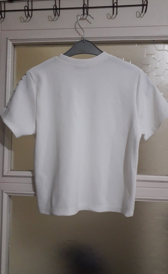 Kız Çocuk Beyaz Payetli Kısa Kollu Tişört - Görsel 4