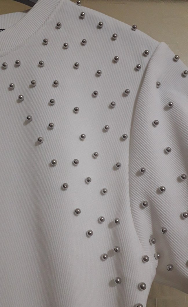 Kız Çocuk Beyaz Payetli Kısa Kollu Tişört - Görsel 2