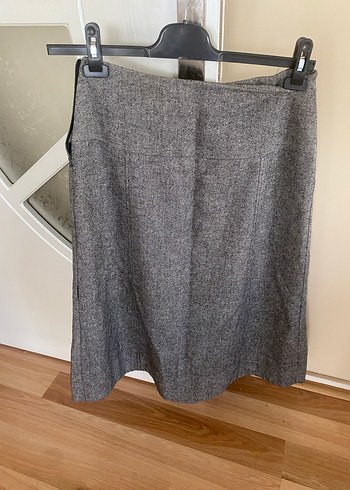 Gri Kemerli Yün  Midi Etek - Görsel 2