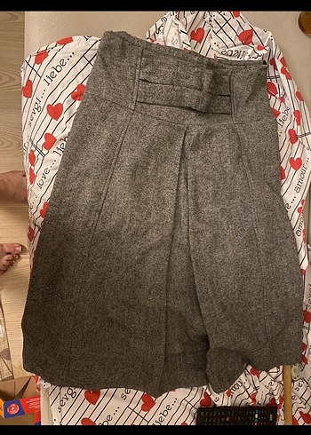 Gri Kemerli Yün  Midi Etek - Görsel 3