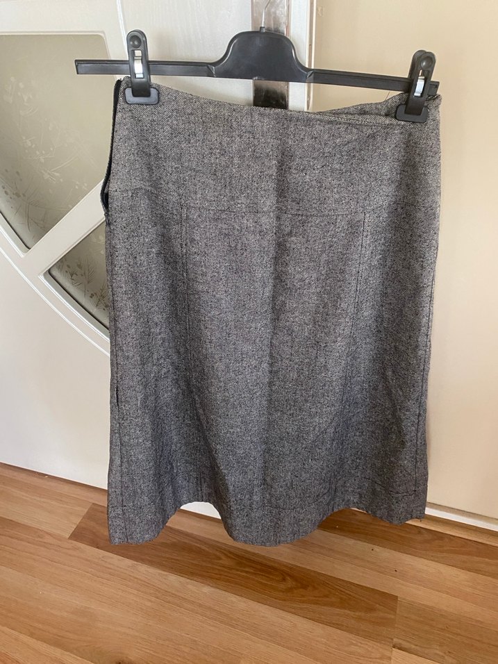 Gri Kemerli Yün  Midi Etek - Görsel 2