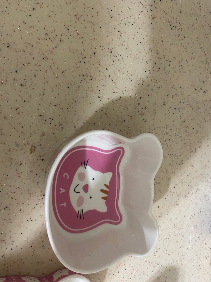 Bebek ek gıda setiPembe Kedi Desenli Seramik Tabak - Görsel 5