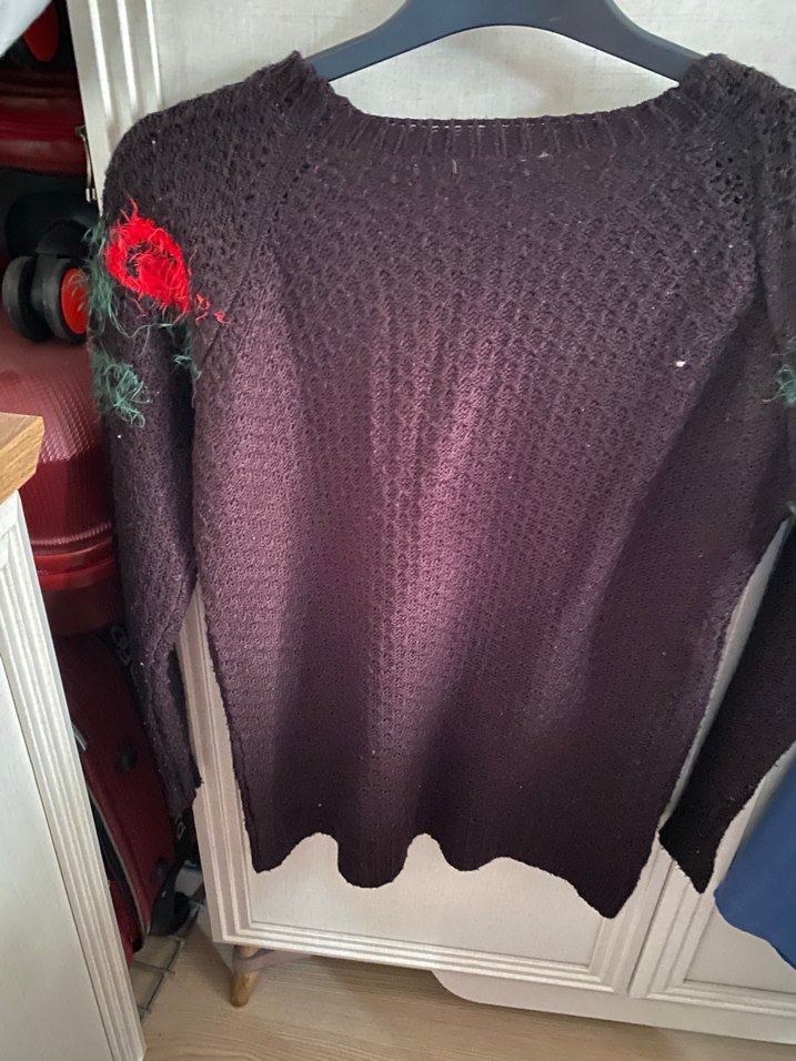 Siyah  Nakışlı Örgü Kadın Kazak - Görsel 3