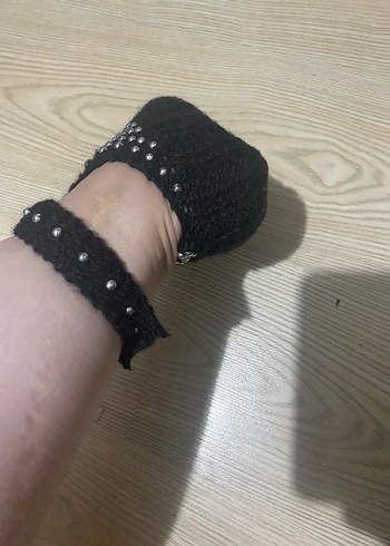 Diğer Siyah Örgü Gotik Kadın patiği çeyizlik