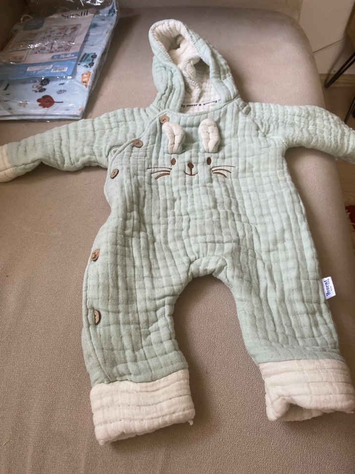 Gri Nakışlı Örgü Bebek Tulumu - Görsel 4