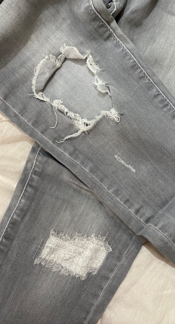 Gri Yırtık Detaylı Kadın Skinny Jean - Görsel 3