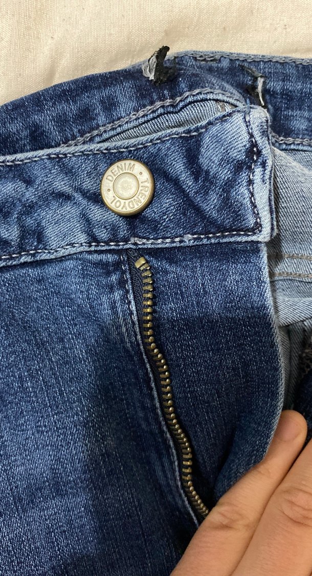 Fermuarlı Mavi Normal Boy Kadın Kot Pantolon - Görsel 2