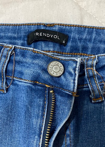 Düğmeli Mavi Kadın Denim Pantolon - Görsel 3