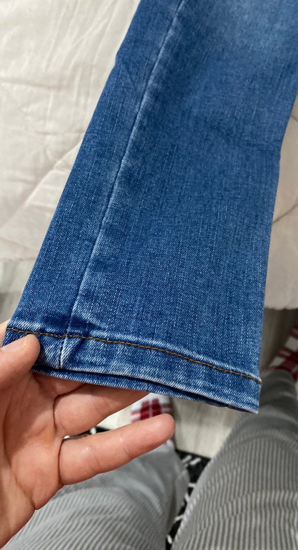 Düğmeli Mavi Kadın Denim Pantolon - Görsel 2