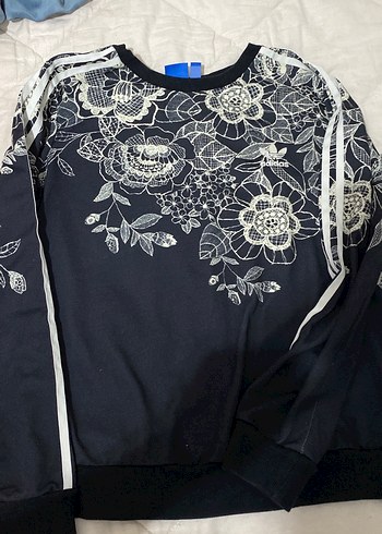 Dantelli Baskılı Siyah Kadın Sweatshirt - Görsel 2