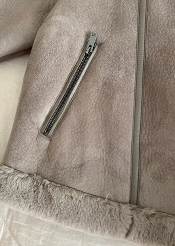 Kürk Detaylı Bej Süet Kadın Ceket - Görsel 4