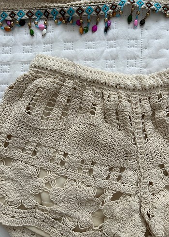s Beden Bej Nakışlı Bohem Mini Bralet Takım