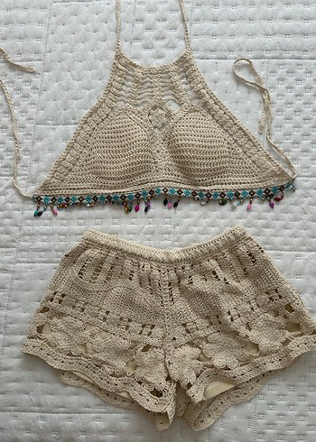 Bej Nakışlı Bohem Mini Bralet Takım