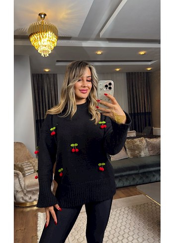 Nakışlı Sarı Triko Kadın Kazak - Görsel 2