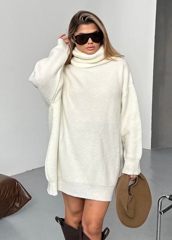 Bej Örgü Boğazlı Kadın Kazak - Görsel 2