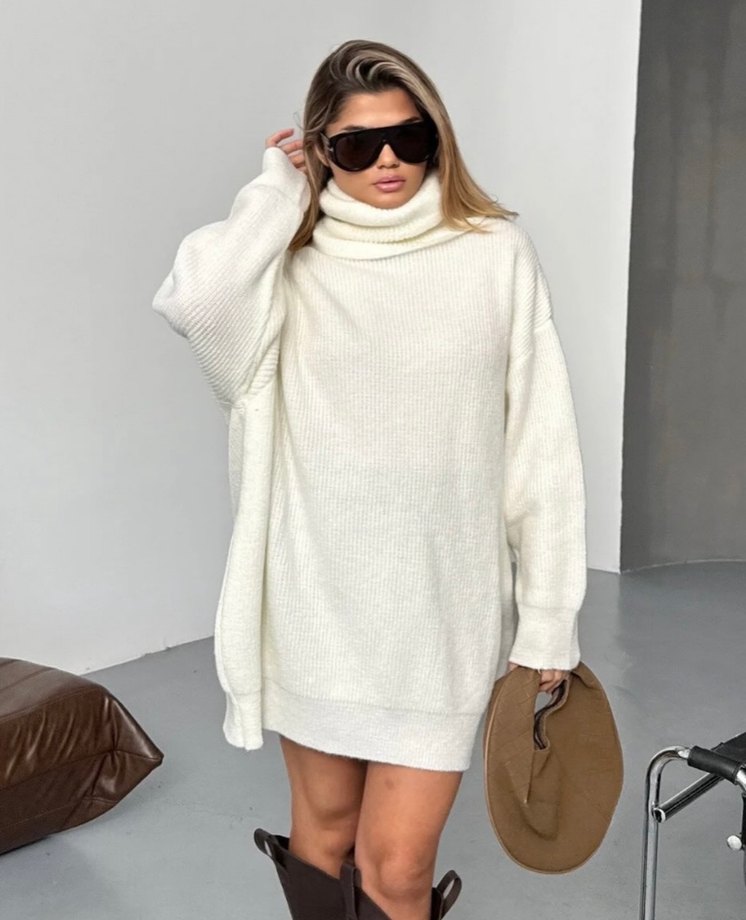 Bej Örgü Boğazlı Kadın Kazak - Görsel 2