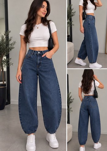 Diğer Yuksek Bel Genis Paca Denim Jean