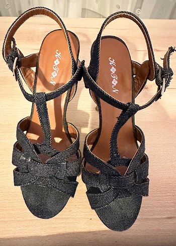 Kadın Denim Topuklu Kemerli Sandalet - Görsel 3