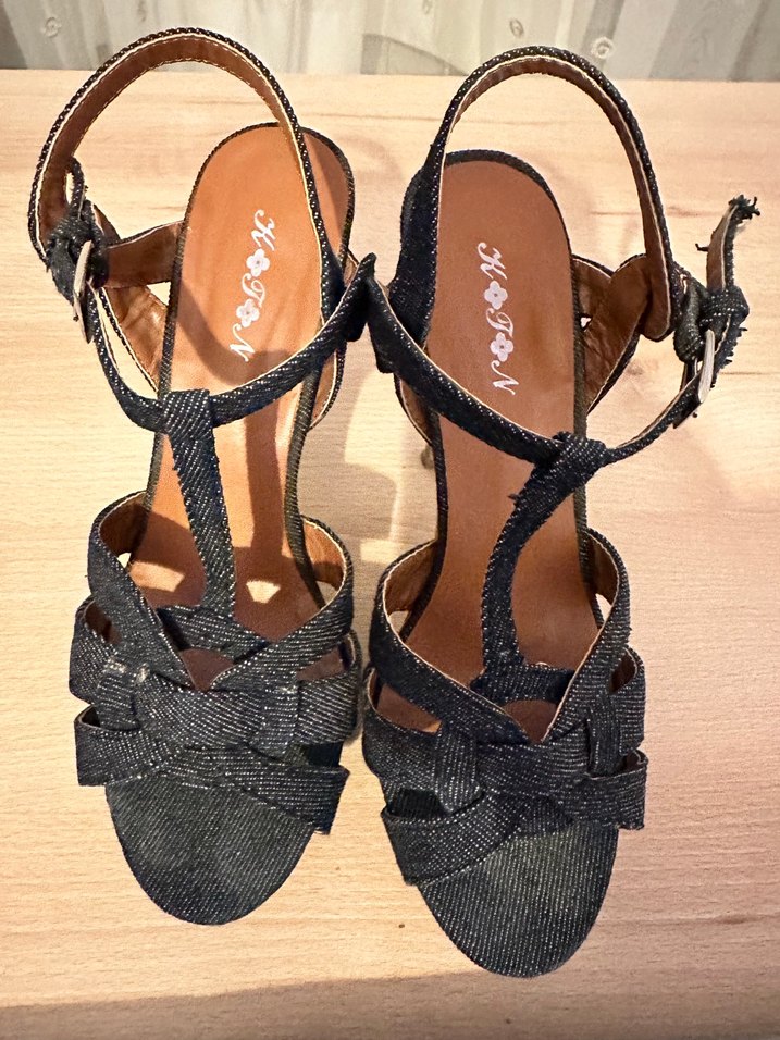 Kadın Denim Topuklu Kemerli Sandalet - Görsel 3