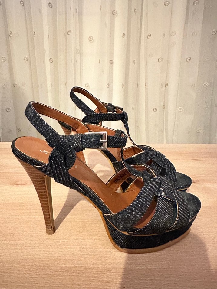 Kadın Denim Topuklu Kemerli Sandalet - Görsel 2