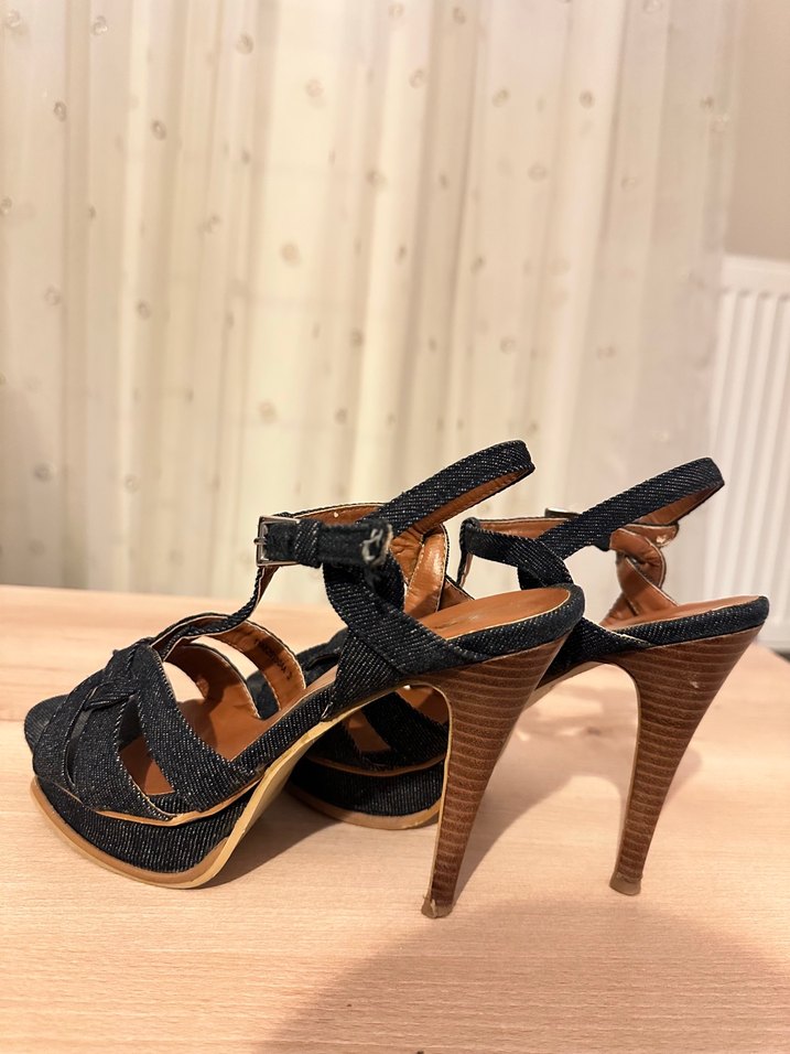 Kadın Denim Topuklu Kemerli Sandalet - Görsel 5