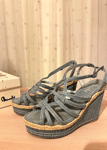 Kot Kumaş Dolgu Topuklu Sandalet - Görsel 4