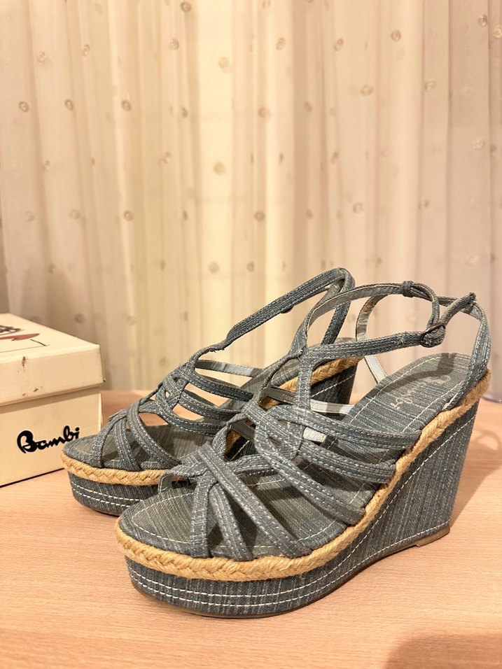 Kot Kumaş Dolgu Topuklu Sandalet - Görsel 4