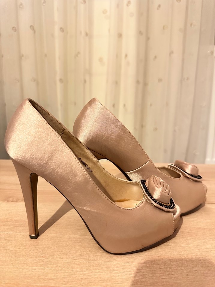 Pudra SatenTokalı Yüksek Topuklu Kadın Abiye Ayakkabı - Görsel 3