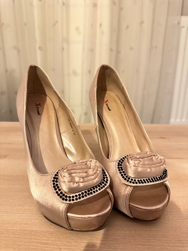 Pudra SatenTokalı Yüksek Topuklu Kadın Abiye Ayakkabı - Görsel 2