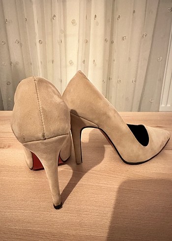 37 Beden Bej Süet Stiletto Kadın Topuklu Ayakkabı