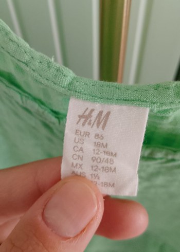 H&M Yeşil Düğmeli Keten Kız Elbisesi