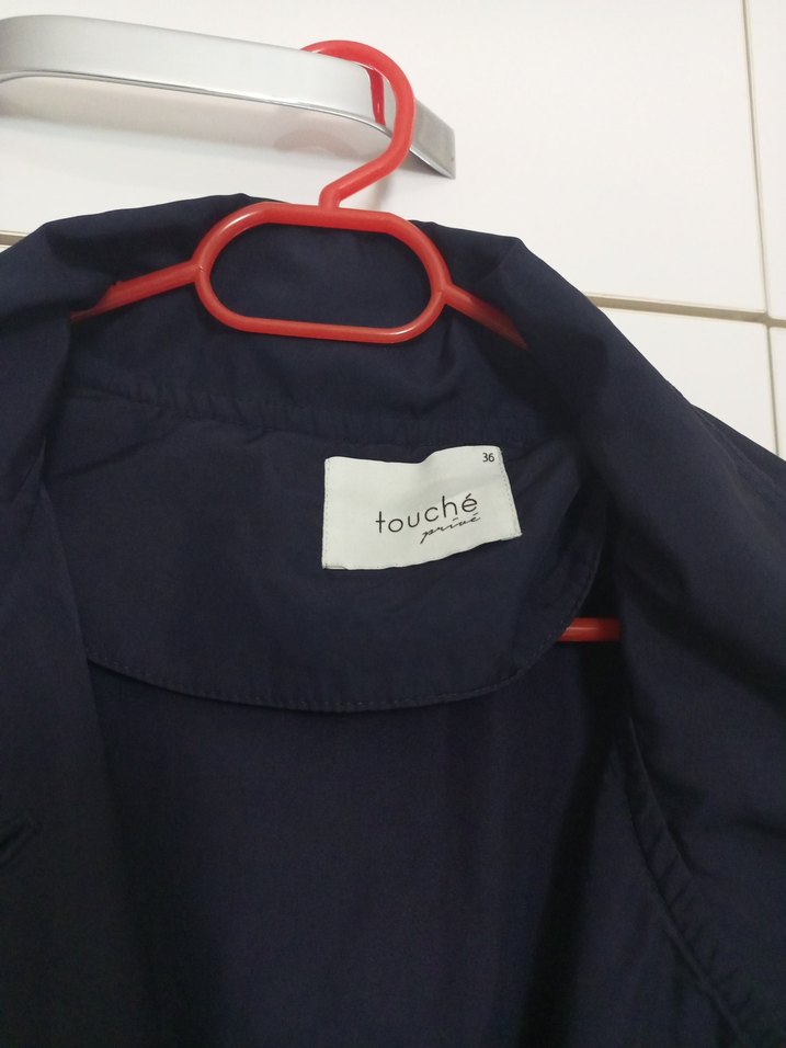 kadın Lacivert Uzun trençkot yağmurluk - Görsel 2