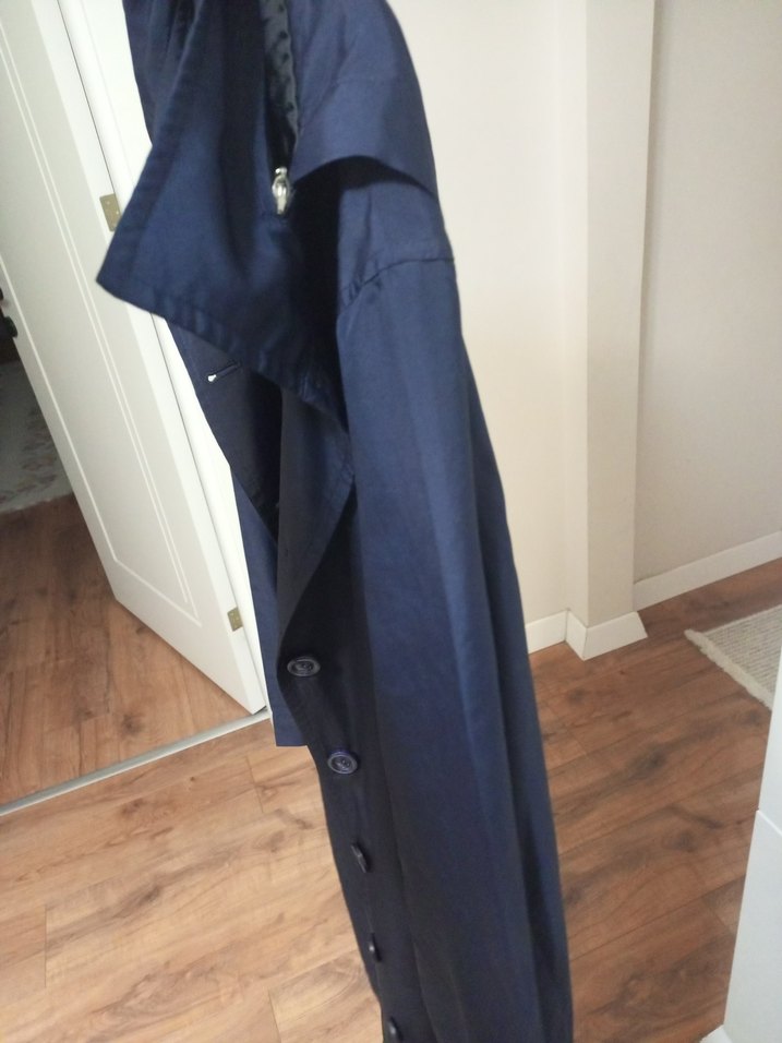 kadın Lacivert Uzun trençkot yağmurluk - Görsel 5