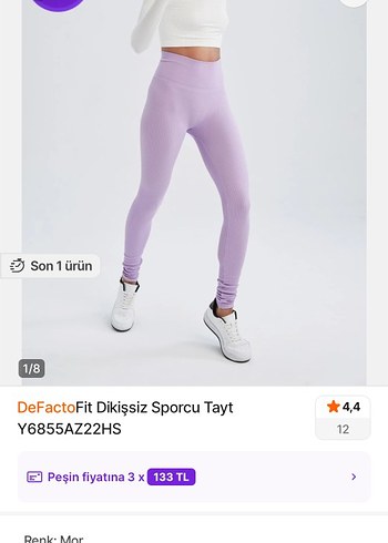 DeFactoFit Mor Dikişsiz Sporcu Tayt