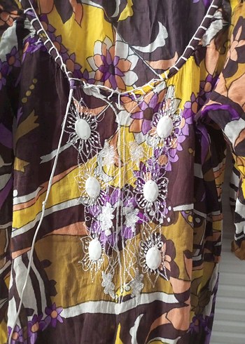 Bohem Çok Renkli Uzun V Yakali plaj elbisesi - Görsel 4