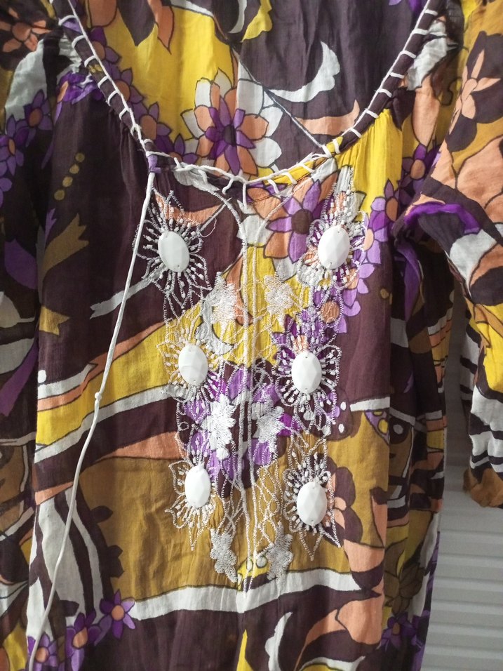 Bohem Çok Renkli Uzun V Yakali plaj elbisesi - Görsel 4