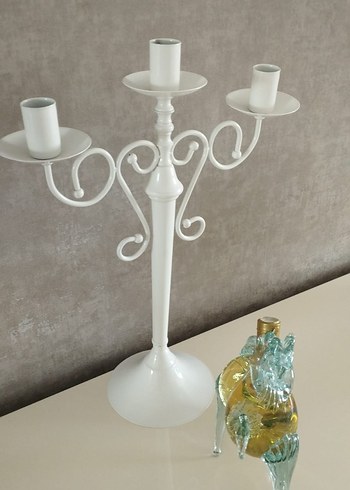 English Home Beyaz Metal 3 Kollu Şamdan
