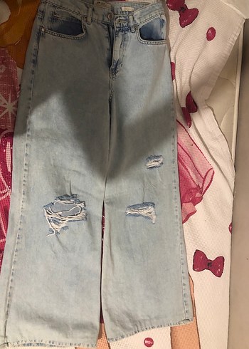 Kadın Mavi Bol Kesim Denim Pantolon