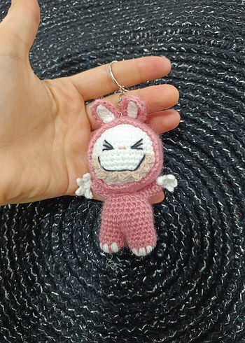 Pembe Örgü  Labubu Anahtarlık - Görsel 2