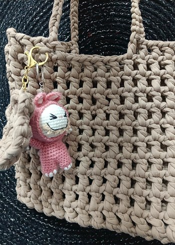 Pembe Örgü  Labubu Anahtarlık - Görsel 4