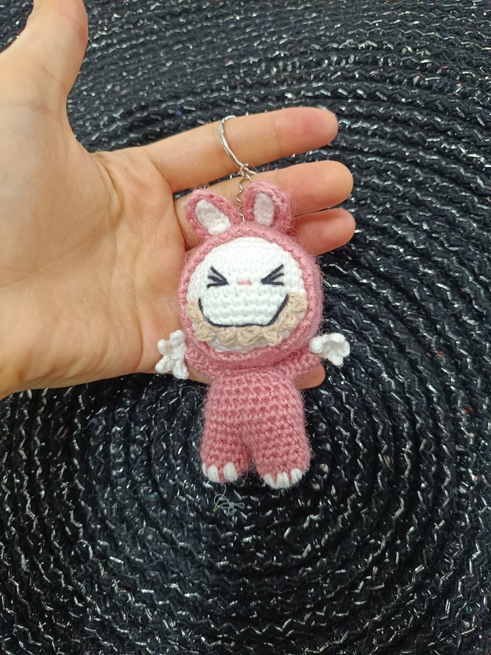 Pembe Örgü  Labubu Anahtarlık - Görsel 2