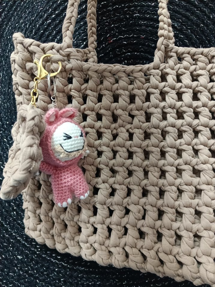 Pembe Örgü  Labubu Anahtarlık - Görsel 4