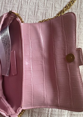 Beden pembe Renk Pembe Zincir Detaylı Deri Çanta