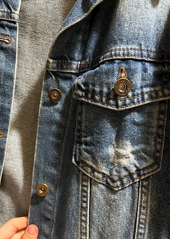 Düğmeli Mavi Kadın Denim Ceket - Görsel 4