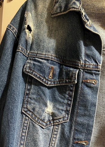 Düğmeli Mavi Kadın Denim Ceket - Görsel 5