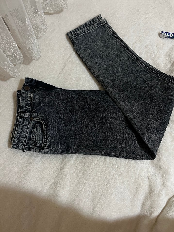 Gri Kadın Kot Pantolon, Normal Boy - Görsel 3