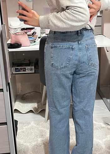 Kadın Mavi Bol Kesim Kot Pantolon - Görsel 5
