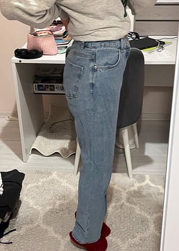 Kadın Mavi Bol Kesim Kot Pantolon - Görsel 6