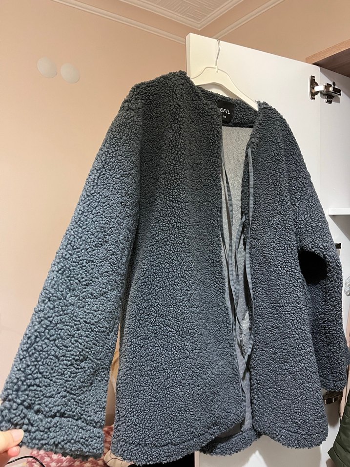 Gri ip bağlamalı Kadın Polar Ceket - Görsel 5